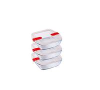 Pyrex Cook & Heat Cook & Heat - Juego de 3 alimentos cuadrados de cristal 1 L con tapa hermética especial para microondas - Cajas de conservación