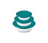 Pyrex® Cook & Store - Juego de 3 platos de almacenamiento redondos de cristal con tapas (0,35 L, 1,1 L, 2,3 l), sin BPA