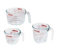 Pyrex Essentials - Juego de 3 tazas medidoras de vidrio (1, 2 y 4 tazas) para preparar, hornear y cocinar, horno precalentado, lavavajillas, congelador y microondas