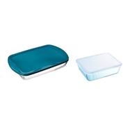 Pyrex FTE RECT PX Verde con Tapa 40X27CM 4,5L Fuente para Horno, Vidrio borosilicato, Multicolor & Classic - Recipiente rectangular de vidrio con tapa, 24 x 19 x 8 cm, 2.6 Litros
