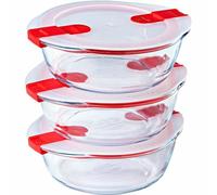 Pyrex Juego de 3 fiambreras Cook & Heat, Vidrio, Redondas, 1,1 L