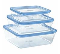 Pyrex Zero Plastic - Juego de 3 cajas rectangulares de vidrio borosilicato - Tapas de cristal - Compatible con horno - Made in France (1 x 0,8 L + 1 x 1,5 L + 1 x 2,6 L)