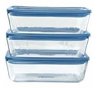 Pyrex Juego de 3 recipientes rectangulares de vidrio con tapa, 1,5 L