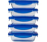 Set di 5 contenitori per il pranzo - PYREX - Cook & Go - Vetro - Rettangolari - Coperchio ermetico - 0,8 L
