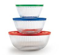 Pyrex Juego de 6 cuencos grandes de vidrio esculpidos para mezclar, 1.3 cuartos de galón, 2.3 cuartos y 4.5 cuartos de galón, juego de almacenamiento de alimentos para preparar y hornear, apto para