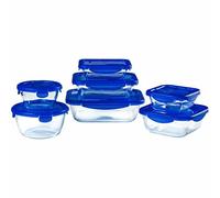 Pyrex Set de 7 recipientes Cook & Go con tapa 100% hermética, Azul 30x30x20 cm