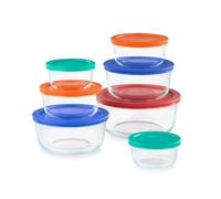 Pyrex Simply Store - Juego de recipientes redondos de vidrio con tapas multicolor (14 piezas)