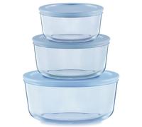 Pyrex Year of Color - Juego de 3 recipientes de vidrio tintado para almacenamiento de alimentos, (2, 4 y 7 tazas), recipientes para preparación de comidas con tapas sin BPA, aptos para lavavajillas y