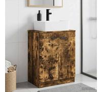 Pyvara Armario de baño con lavabo, madera de roble ahumado, 54 x 35 x 83 cm, espacio de almacenamiento, armario de baño con estante, mango empotrado para baño, invitados, inodoro, organizador