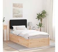 Pyvara Black Padded Headboard Bed Frame, Solid Pine Wood Single Bed, 75 x 190 cm, Plataforma Slats, Removable Washable Cover, no Box Spring, diseño moderno, dormitorio para comodidad compacta