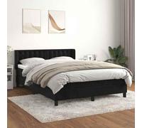 Pyvara Cama con somier con colchón, color negro, 140 x 190 cm, terciopelo, estructura de madera maciza, cabecero ajustable, dureza media, cómodo mueble de dormitorio
