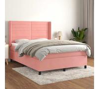 Pyvara Cama con somier con colchón rosa, 140 x 190 cm, terciopelo, estructura de madera maciza, cabecero ajustable, dureza media, cómodo mueble de dormitorio para WG, habitación juvenil, ahorra