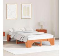 Pyvara Estructura de cama de pino maciza, color marrón cera, 140 x 190 cm, con somier, cama doble estable para dormitorio, habitación juvenil, base compacta y moderna