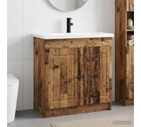 Pyvara Juego de muebles de baño de madera recuperada 78,5 x 37,5 x 81 cm con lavabo, grifo, espacio de almacenamiento, estante, botones de metal para baño, aseo de invitados, lavabo, inodoro