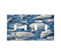 Pyxmyqiu Placa de cubierta para interruptor de luz, conchas marinas naturales, estrella de mar, 4 bandas, placa de pared decorativa para interruptor, cubierta de toma de corriente para decoración de