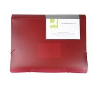 Q-Connect Carpeta organizadora con banda elástica, 6 compartimentos, separadores, bolsillos, polipropileno, carpeta A4, color rojo transparente, tiene compartimentos con ventanas de índice e índices