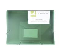 Q-Connect Carpeta organizadora con cinta elástica, 6 compartimentos, divisores, bolsillos, polipropileno, carpeta de documentos A4, color verde transparente, tiene compartimentos con ventanas de