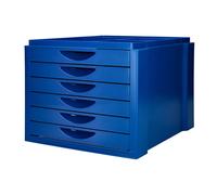 Q-connect Fichero de sobremesa con 6 cajones y bandeja organizadora, Azul opaco
