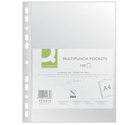 Q-Connect KF15632 Fundas para folletos/fundas transparentes granuladas A4-100 unidades/granulado superior abierto, fundas transparentes de plástico perforado/transparente 40 micras