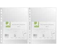 Q-Connect KF15632 Fundas para folletos/fundas transparentes granuladas A4-100 unidades/granulado superior abierto, fundas transparentes de plástico perforado/transparente 40 micras (Paquete de 2)