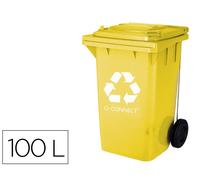 Q-connect Papelera Contenedor Amarillo de 100L con Tapa y Ruedas