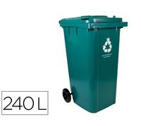 Q-connect Papelera Contenedor de 240 litros Verde con Tapadera y Ruedas