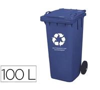 Q-connect Papelera Contenedor de Plástico con Tapadera y Ruedas Azul 100L