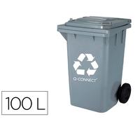 Q-connect Papelera Contenedor Gris de 100 L con Tapa y Ruedas