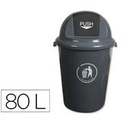 Papelera contenedor q-connect plastico con tapadera 80l color gris 450x760 mm - KF04237