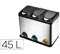 Q-connect Papelera Metálica con Pedal y 3 Compartimentos 45L