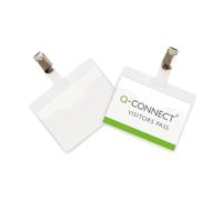 Q-Connect Portabadge Visitor 90 x 60 mm Paquete de 25 unidades de PVC transparente con clip apertura superior KF01560