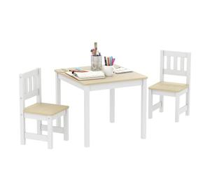 Qaba Set Mesa y sillas niños 3-8 años Natural | Set de mesa y 2 sillas para niños, lectura, aprendizaje, dormitorio, guardería, aula, sala de estar.