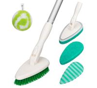 Qaestfy 4 en 1 Cepillo de Limpieza de Ducha y Estropajo Combinado con Mango Largo Desmontable de 130cm para bañera y Azulejos de Ducha, Cepillo Limpia