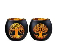 Qaixwuyi 2 portavelas de Cristal Negro con diseño del Árbol de la Vida, Acabado Mate, Ideales para Decorar la Mesa Durante el Ramadán y el Eid Mubarak. 8 cm de diámetro. Uso Diario