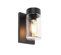 Qazqa Aplique moderno negro IP44 - JARRA Acero inoxidable/Vidrio Cilíndra/Rectangular Adecuado para LED Max. 1 x 40 Watt
