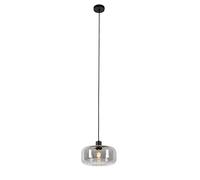 Qazqa Art Déco Lámpara colgante art deco negra con cristal ahumado - Bizle/Acero Redonda Adecuado para LED Max. 1 x 25 Watt