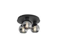 Qazqa Art Déco Lámpara de techo Art Deco negra con cristal ahumado 3 luces - Vidro/Acero Redonda Adecuado para LED Max. 3 x 25 Watt