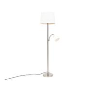 Qazqa Clásico/Antiguo Lámpara de pie clásica acero pantalla blanca flexo - RETRO Textil/Acero Alargada Adecuado para LED Max. 1 x 60 Watt