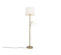 Qazqa Clásico/Antiguo Lámpara de pie clásica bronce pantalla blanca flexo - RETRO Acero/Textil Alargada Adecuado para LED Max. 1 x 60 Watt