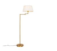 QAZQA Clásico/Antiguo Lámpara de pie de bronce con pantalla plisada blanca y brazo regulable - Ladas Deluxe Acero/Textil Alargada Adecuado para LED Max. 1 x 60 Watt