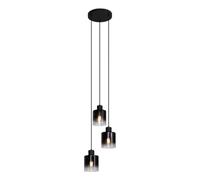 Qazqa Moderno Lámpara colgante moderna negra con cristal ahumado 3 luces - Dame/Metálica Redonda Adecuado para LED Max. 3 x 15 Watt