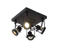 Qazqa Plafón industrial negro 4 luces - SUPLUX Acero Cuadrada Adecuado para LED Max. 4 x 50 Watt