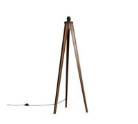 Qazqa rústico Lámpara de pie rural trípode madera nogal - Tripod Classic/Acero Redonda Adecuado para LED Max. 1 x 10 Watt