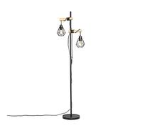 Qazqa rústico Lámpara de pie rústica negra madera 2-luces - CHON Acero Alargada Adecuado para LED Max. 2 x 40 Watt