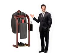 Qcesorib Galán de Noche de Madera con Bandeja, Multifuncional Galán de Noche para Dormitorio con Percha para Pantalones, Galan de Noche Mueble con Percha, para Chaqueta y Pantaló
