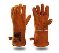 QeeLink Guantes de soldadura resistentes al calor y al desgaste, forrados de cuero, costuras ignífugas, para soldador, chimenea, barbacoa, jardinería