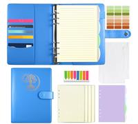 Qefuna A5 Carpeta de anillas, cubierta de PU con motivo del Árbol de la Vida solar grabado en papel de aluminio, libreta con 180 hojas de recambio, bolsillos y separadores,Azul