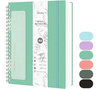 Qefuna Cuaderno de Puntos A4,Bullet Dot Journal,Cuaderno de Espiral de 300 Páginas,Papel Antitinta de 100 g/M²,Tapa Dura de PVC,con Regla,Bolsillos Ampliables,Bandas Elásticas,21x 28 cm - Azul verde