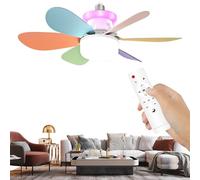Qfdiwr 52x18.5 Cm Ventilador De Techo RGB Silencioso Con Control Remoto, Rosca E27, ABS + Acrílico Lámpara Extraíble Regulable De 3 Velocidades Para Sala De Juegos, Regulable Con Velocidad Dividida
