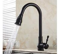 QHQQXN Grifo de Cocina de latón Antiguo con rociador extraíble, Giratorio 360°, Mezclador de Agua fría y Caliente, Grifo Monomando Retro, Acabado Negro, cocinas Modernas y Vintage
